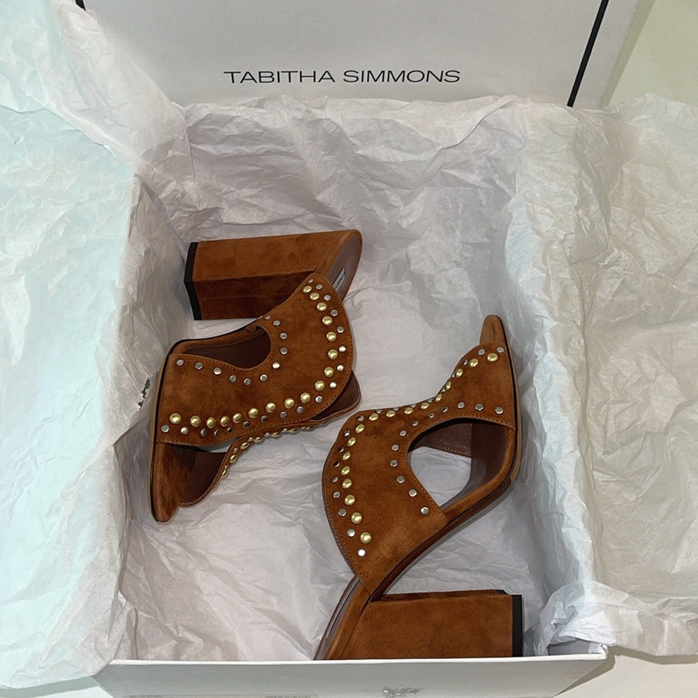 Tabitha Simmons Celia Brown Suede Sandals Studded Size 9 NIB - Picture 13 of 16